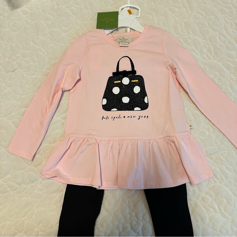 kate spade Pink Long Sleeve Top with Black Bag Design, very cute, 3T , NWT
